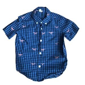 BABY GAP Button-Down Short Sleeve Dino Graphinc Plaid Blue Shirt Toddler Size 3